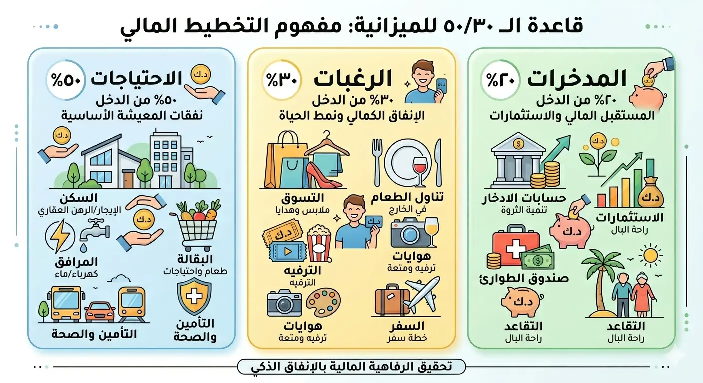قاعدة 50 30 20 لتقسيم الراتب الشهري